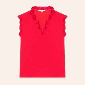 Maje Red Frilled Sleeveless Top